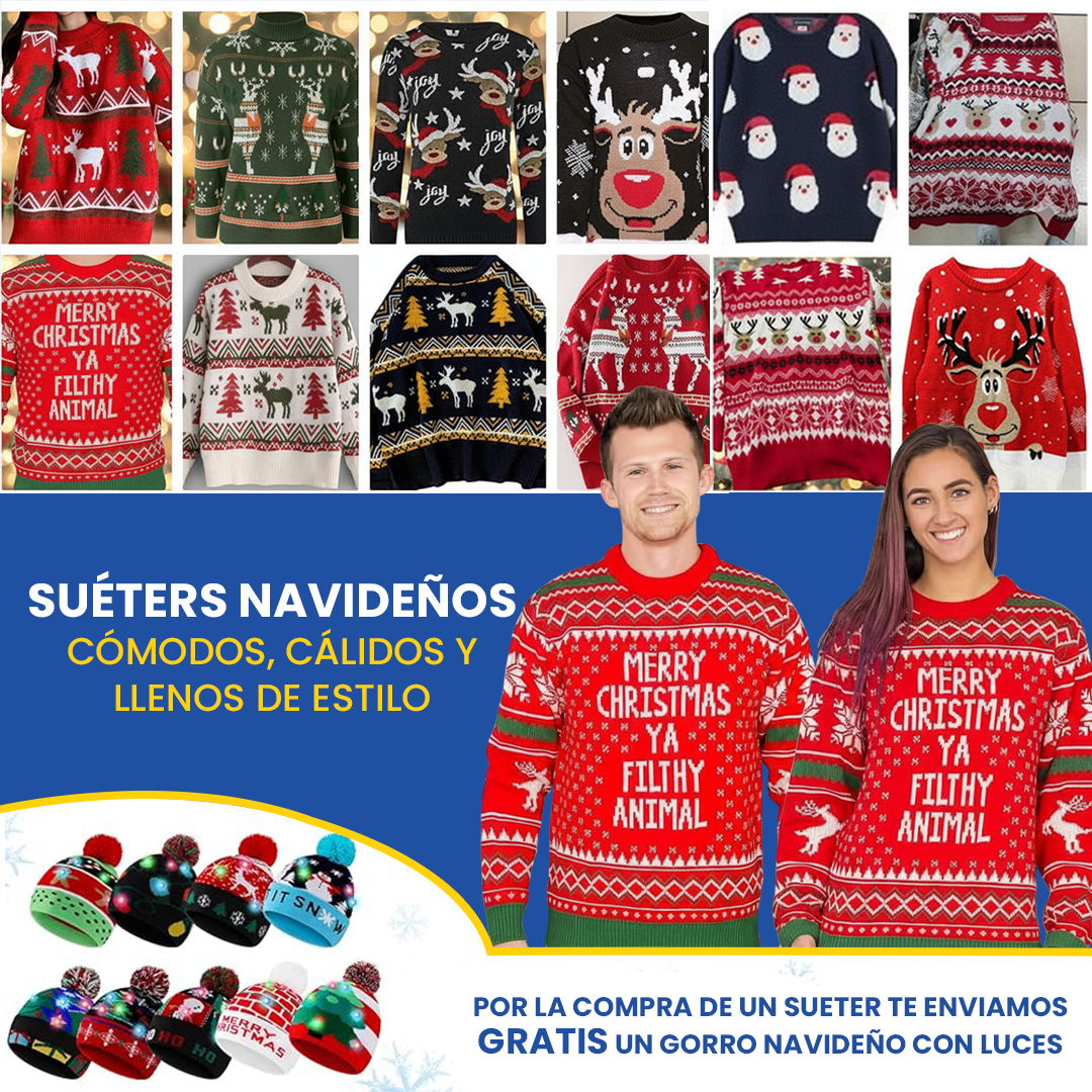 Suéter + Gorro Navideño Con Luces