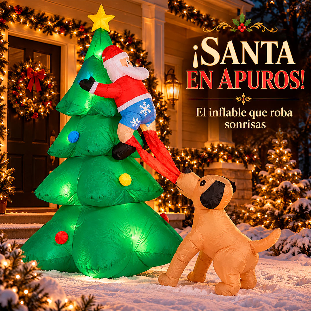 Inflable Navideño De Santa Con Perrito