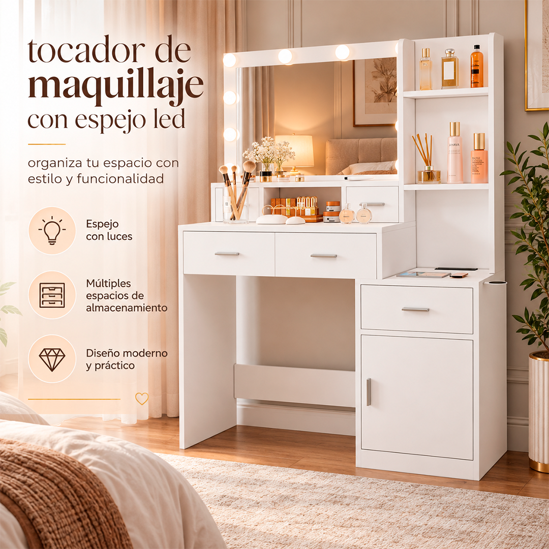 Tocador De Maquillaje Con Espejo LED