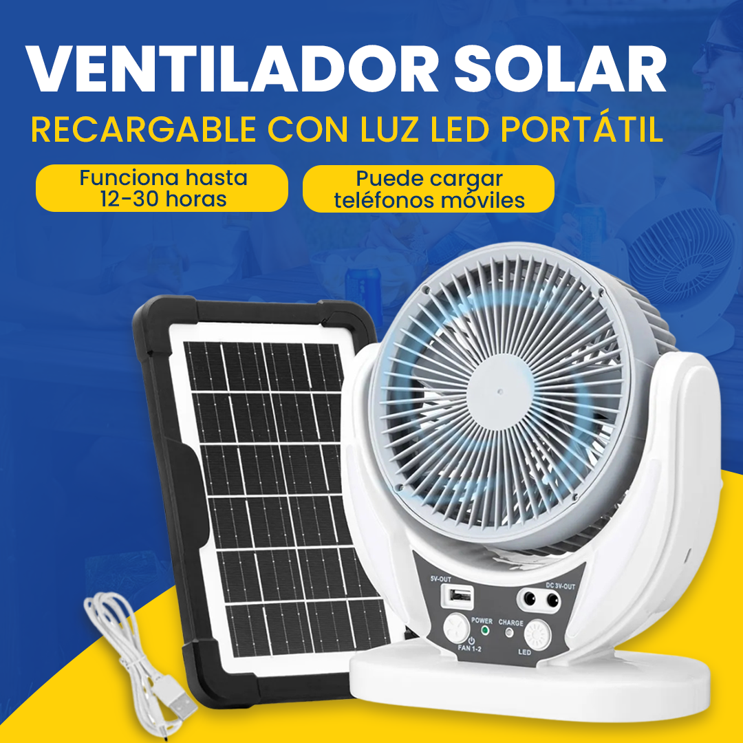 Ventilador con Panel Solar y Luz LED
