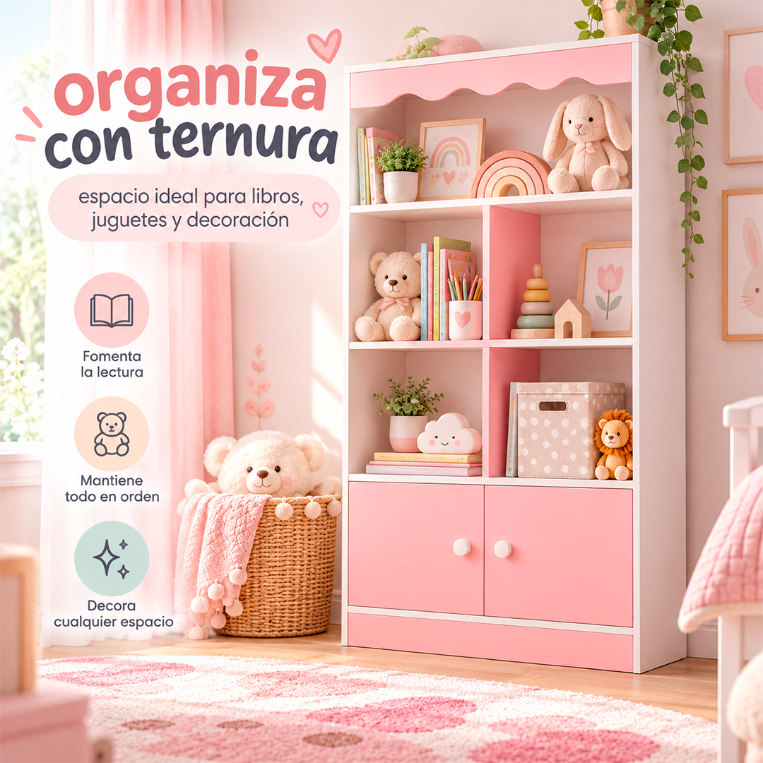 Estantería Infantil Rosa Con Organizador