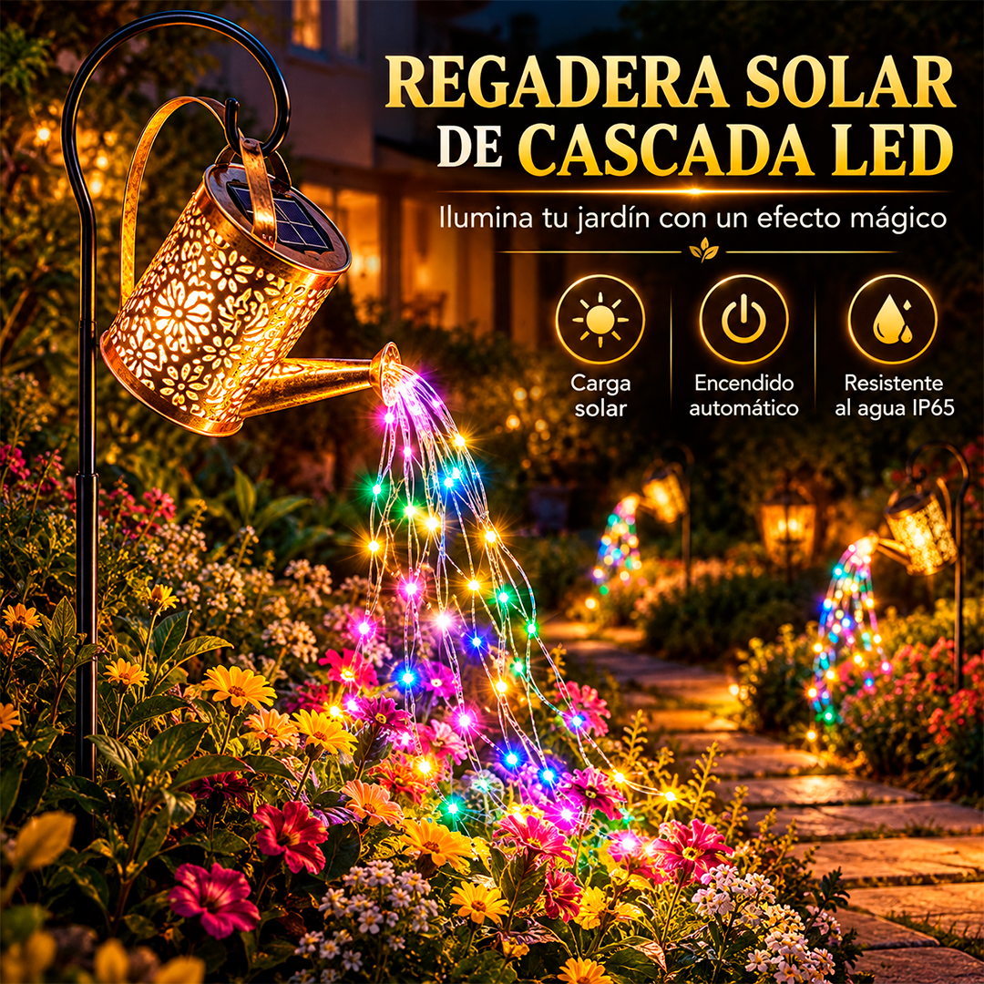 Regadera Solar con Cascada de Luces LED