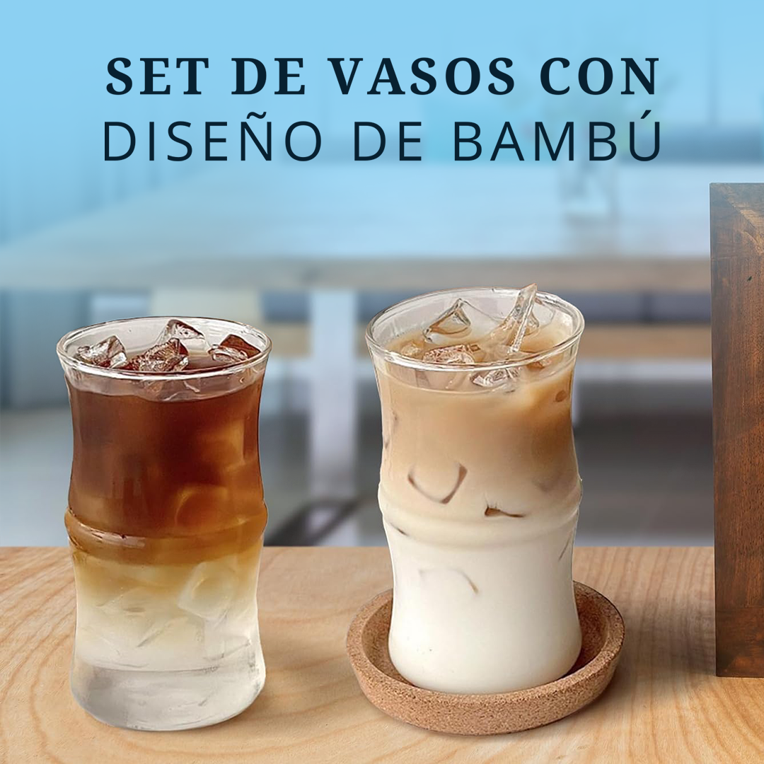 Vasos de Vidrio - Diseño Bambú - PROMO 2X1