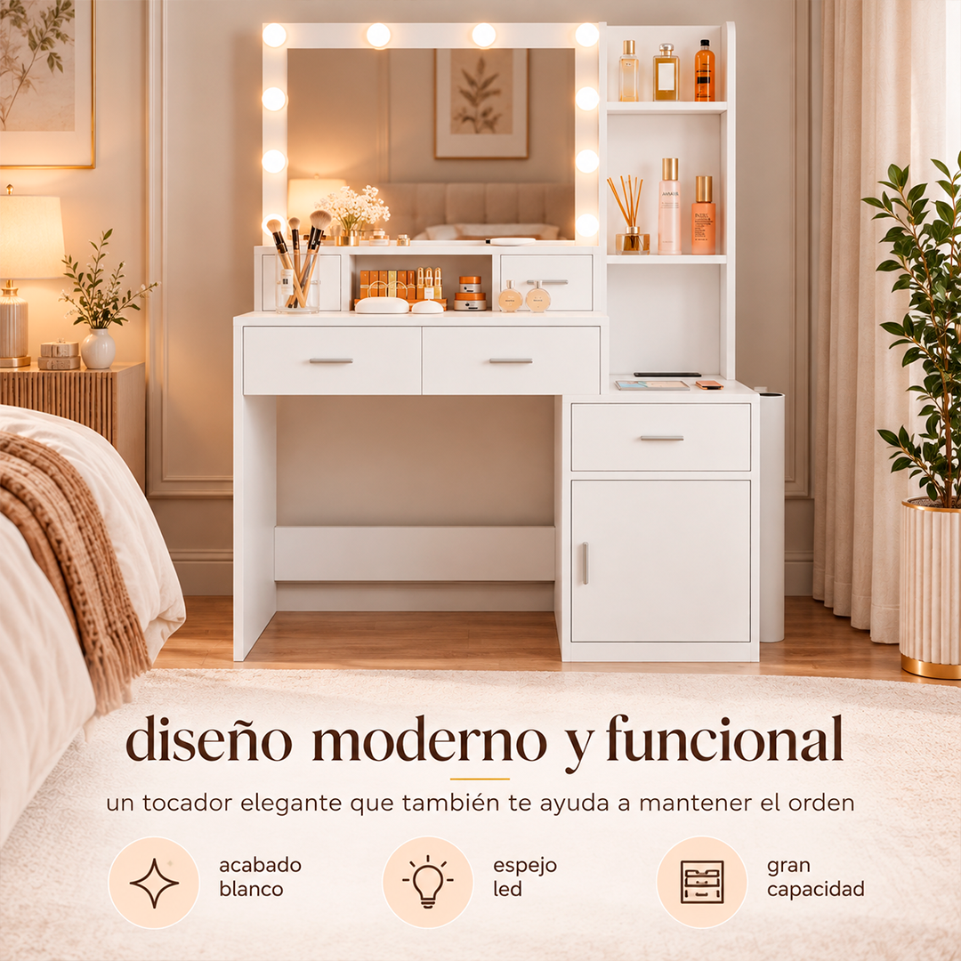 Tocador De Maquillaje Con Espejo LED