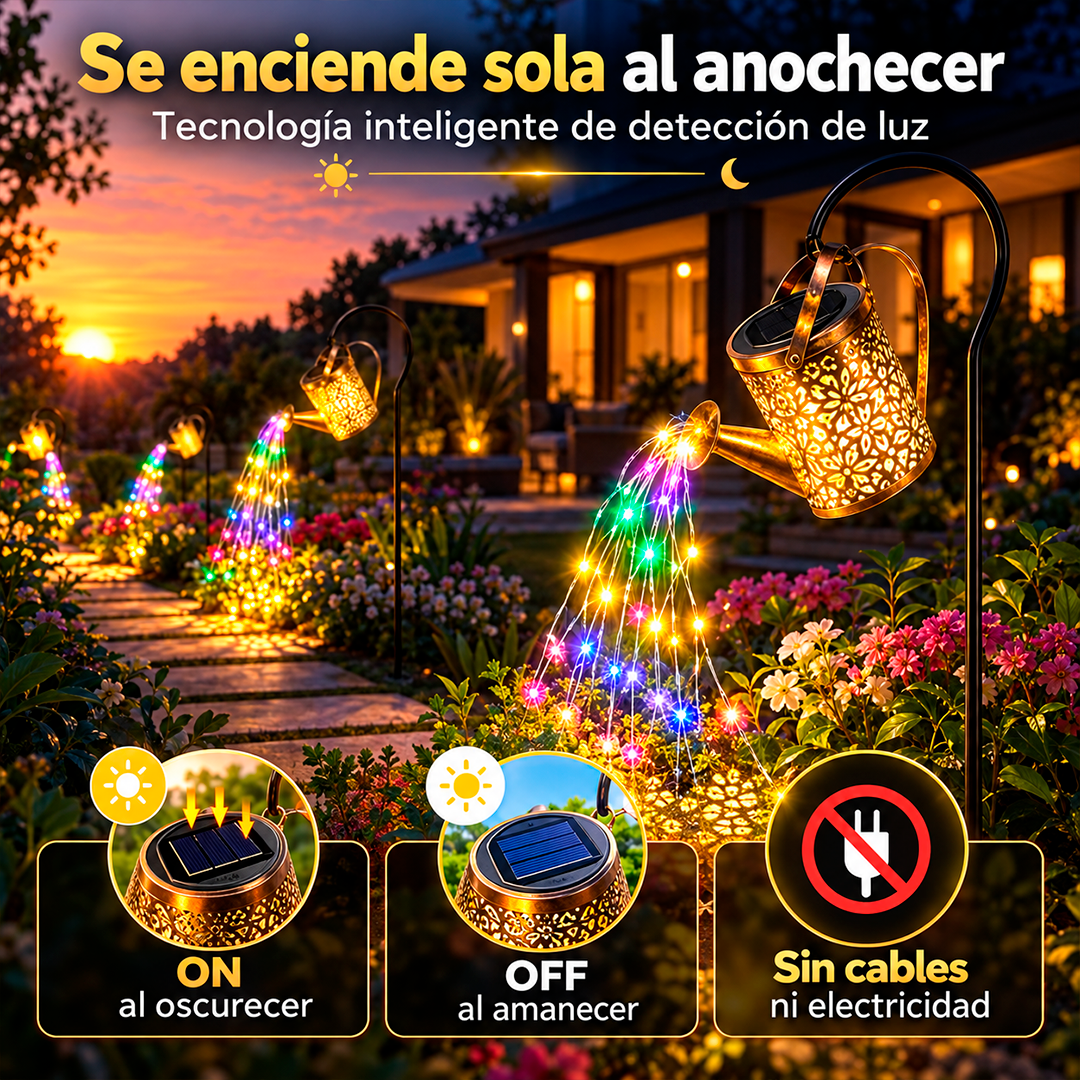 Regadera Solar con Cascada de Luces LED