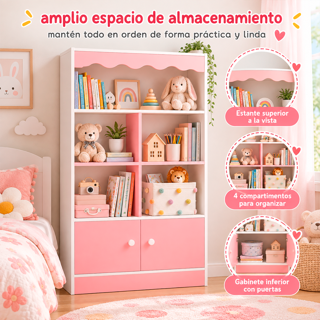 Estantería Infantil Rosa Con Organizador