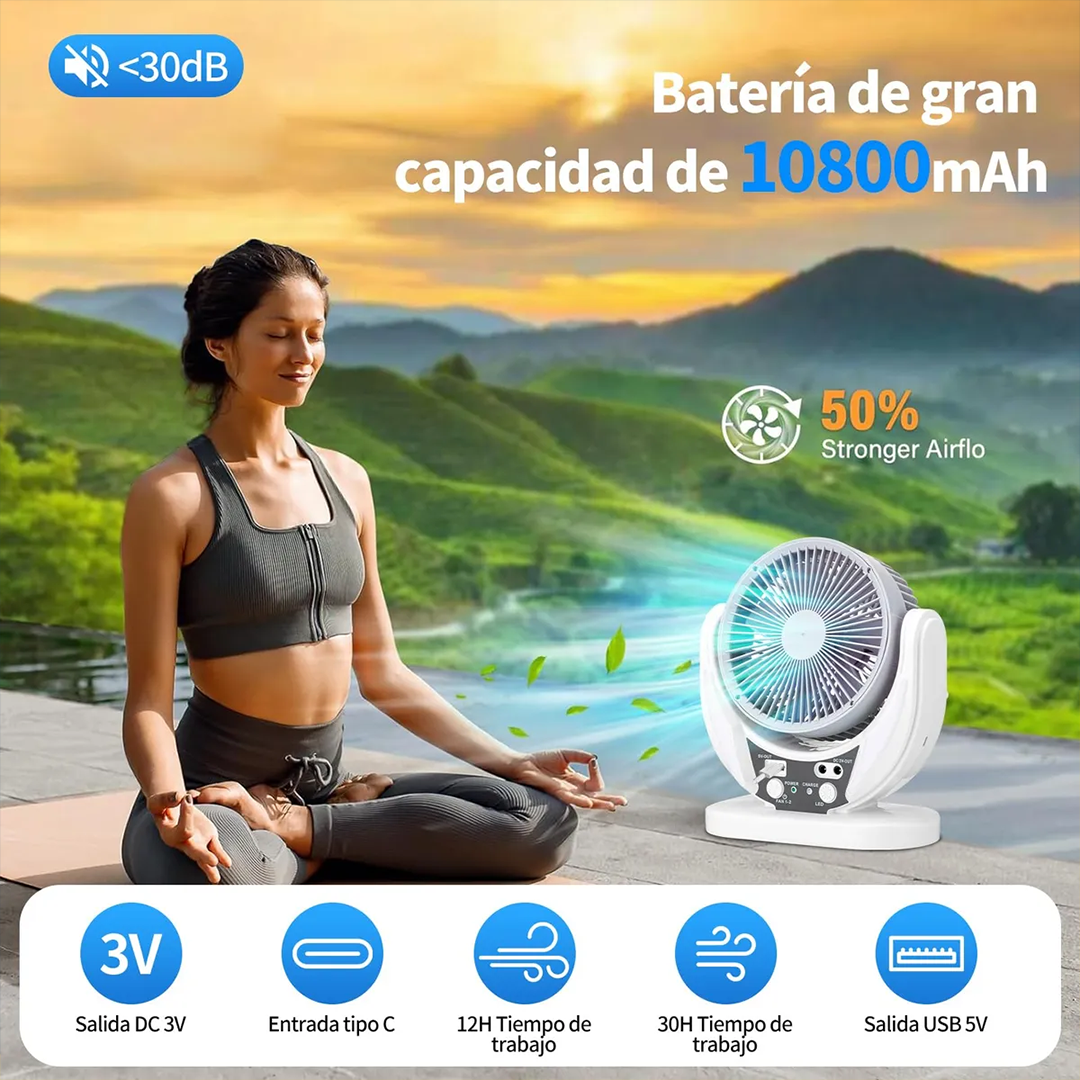 Ventilador con Panel Solar y Luz LED