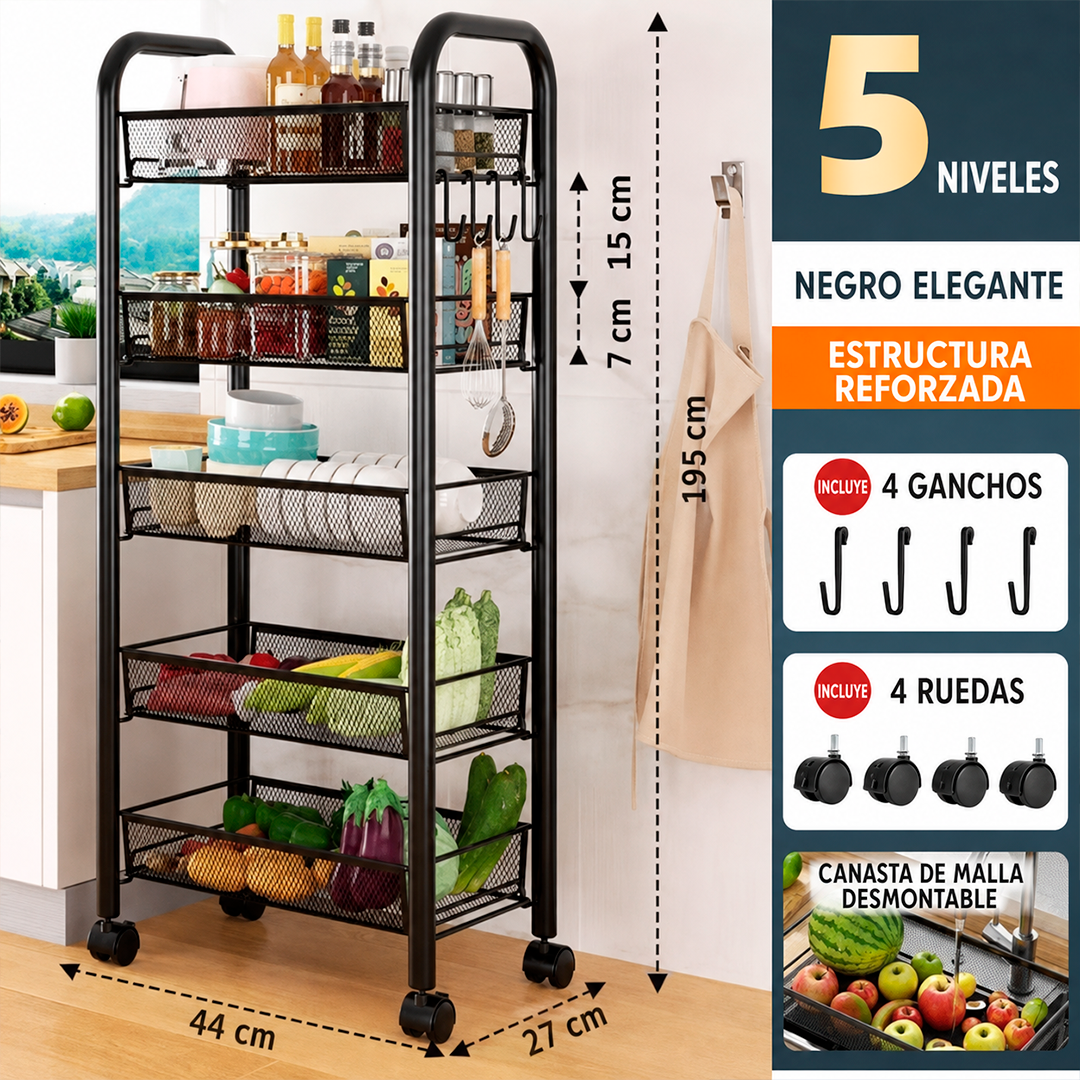 Carrito Organizador de 5 Niveles con Ruedas