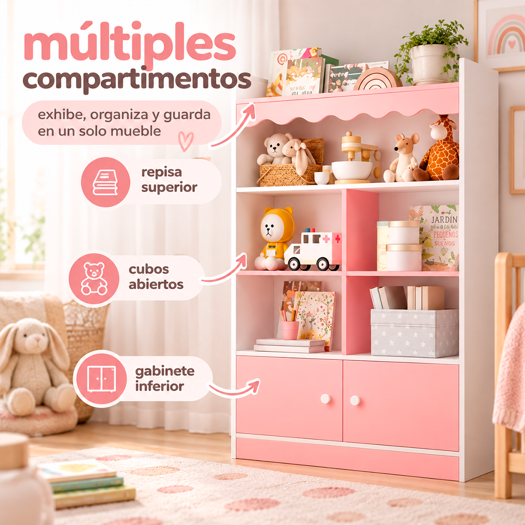 Estantería Infantil Rosa Con Organizador