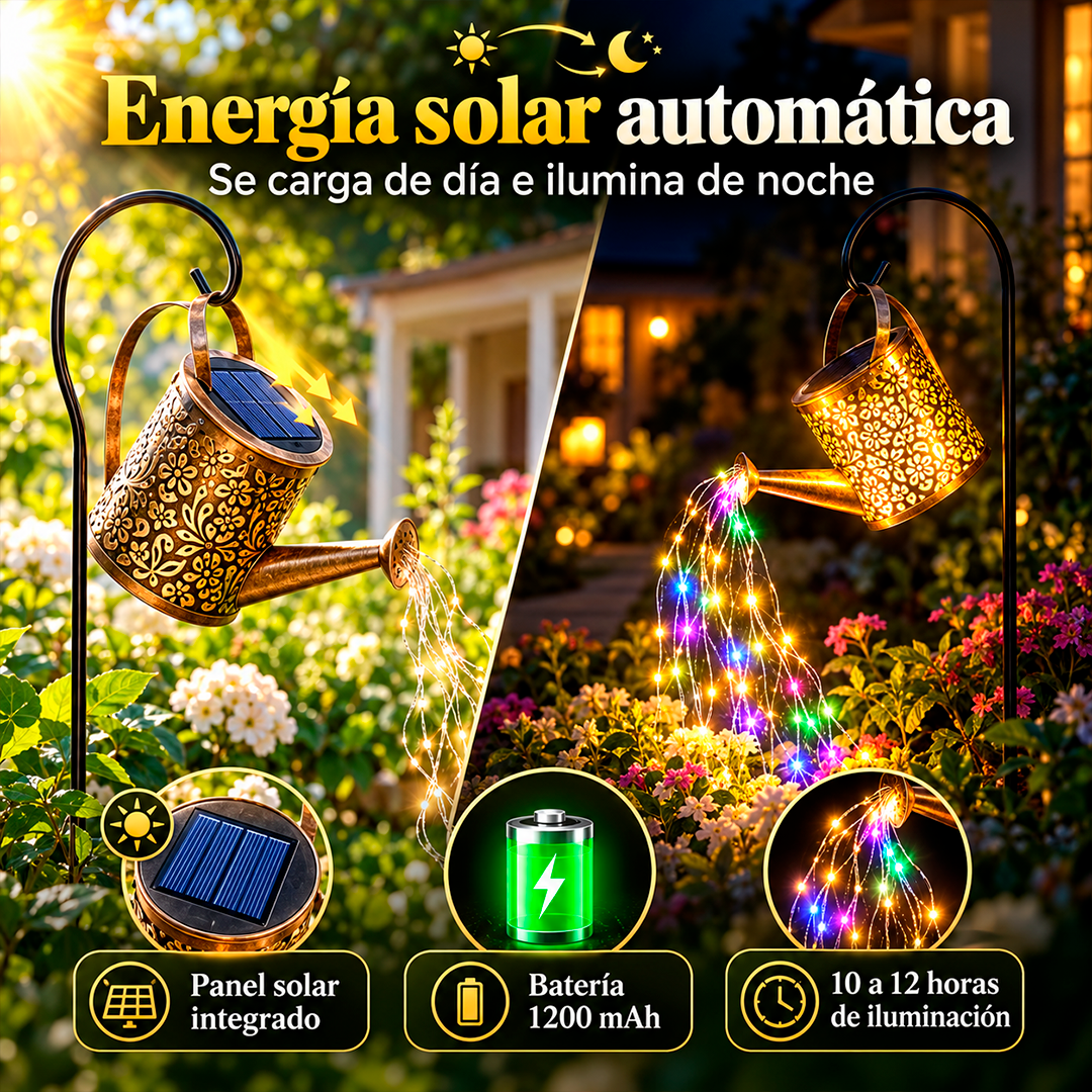 Regadera Solar con Cascada de Luces LED