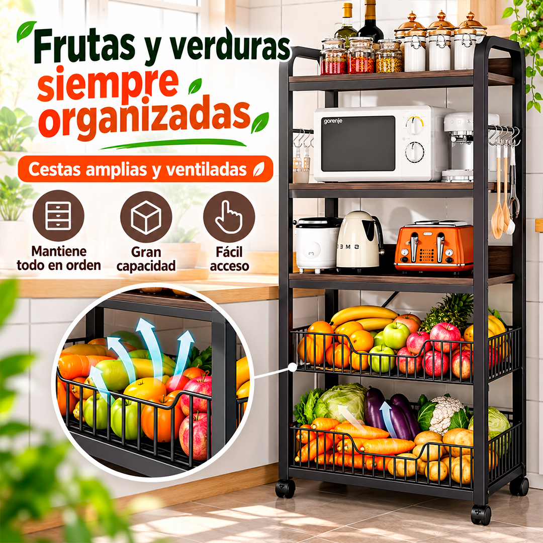 Estante Organizador de Cocina de 5 Niveles Con Ruedas