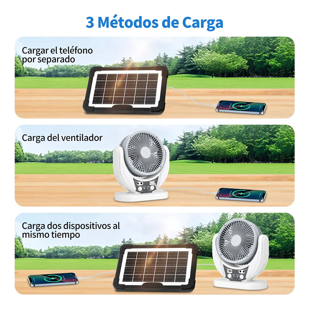 Ventilador con Panel Solar y Luz LED