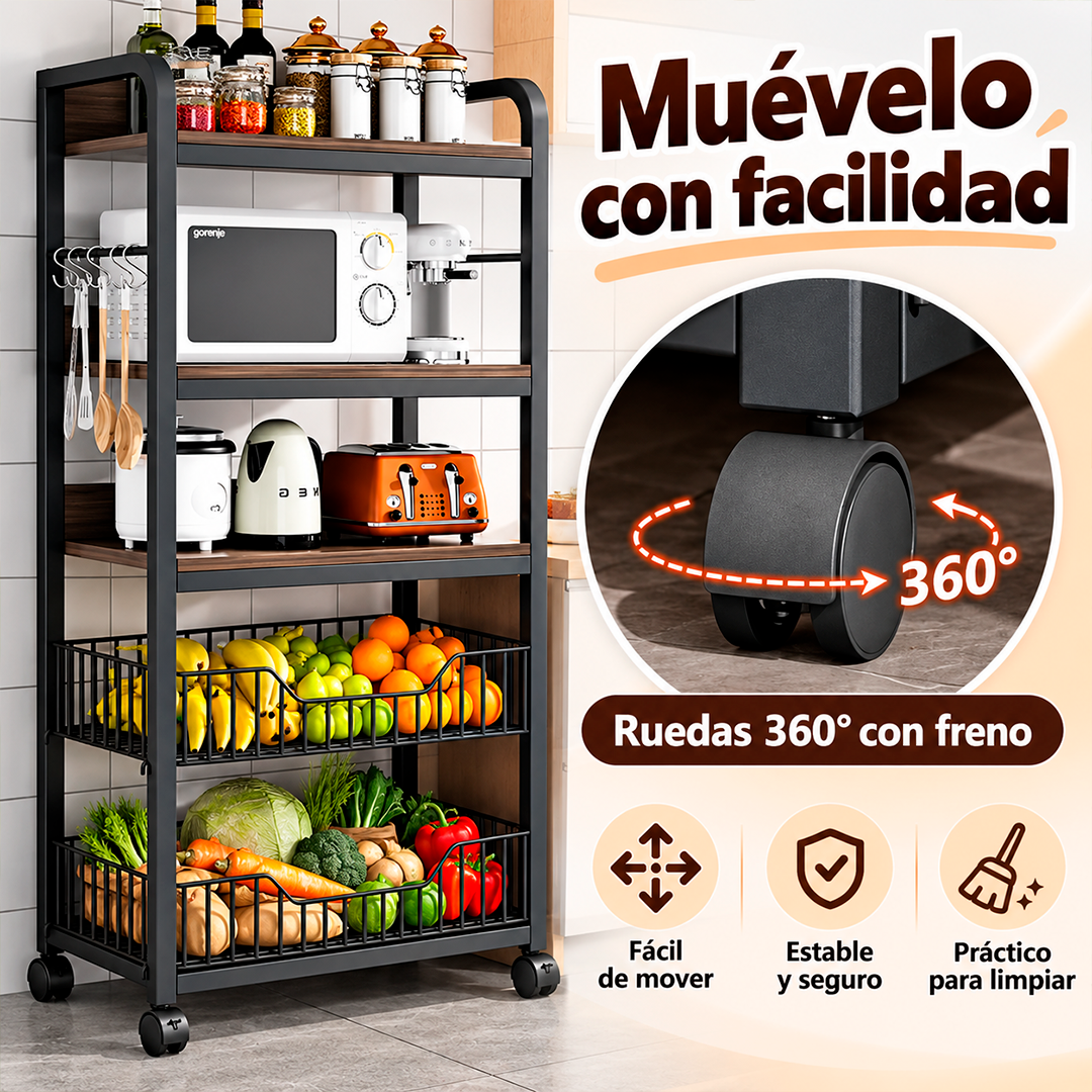 Estante Organizador de Cocina de 5 Niveles Con Ruedas