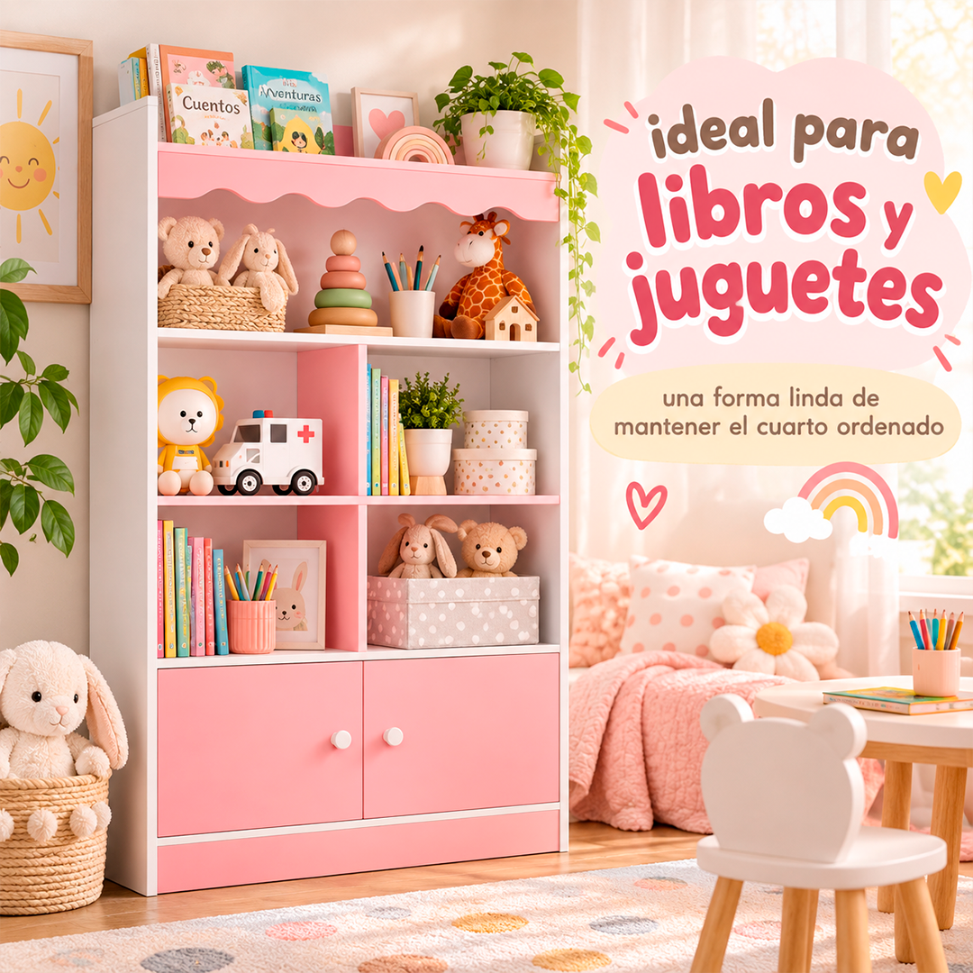 Estantería Infantil Rosa Con Organizador