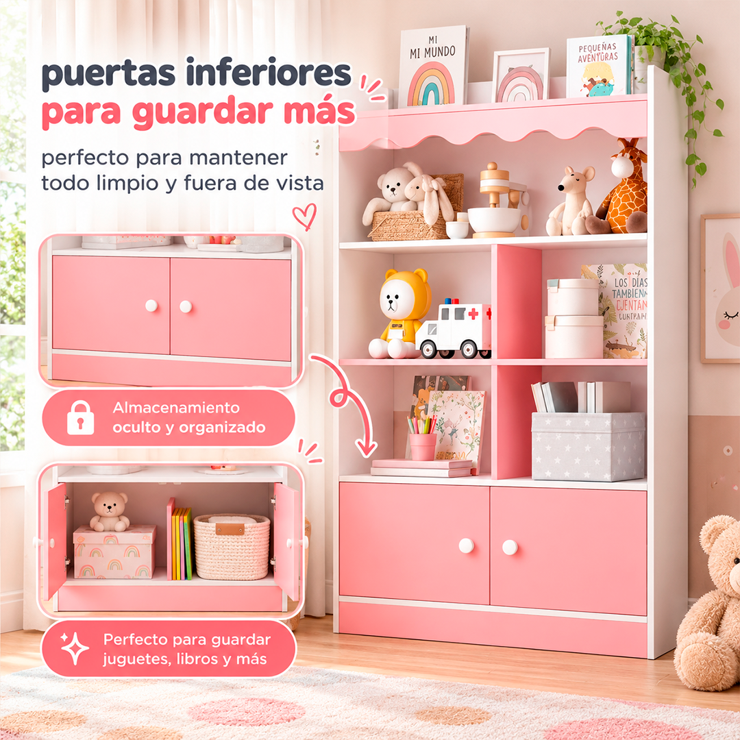 Estantería Infantil Rosa Con Organizador