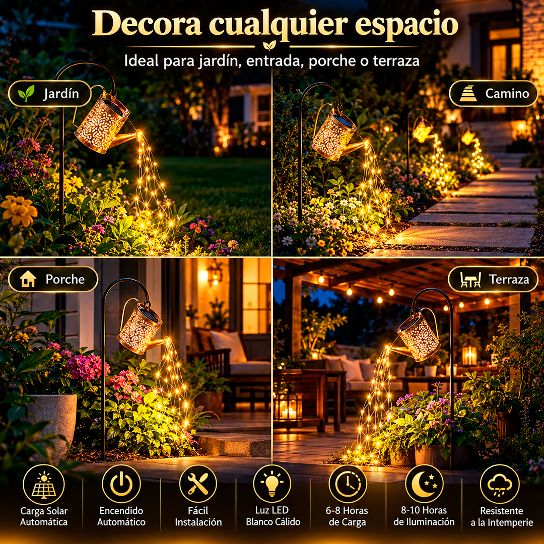 Regadera Solar con Cascada de Luces LED