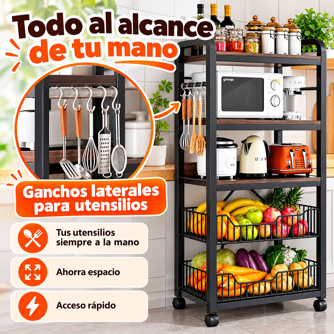 Estante Organizador de Cocina de 5 Niveles Con Ruedas