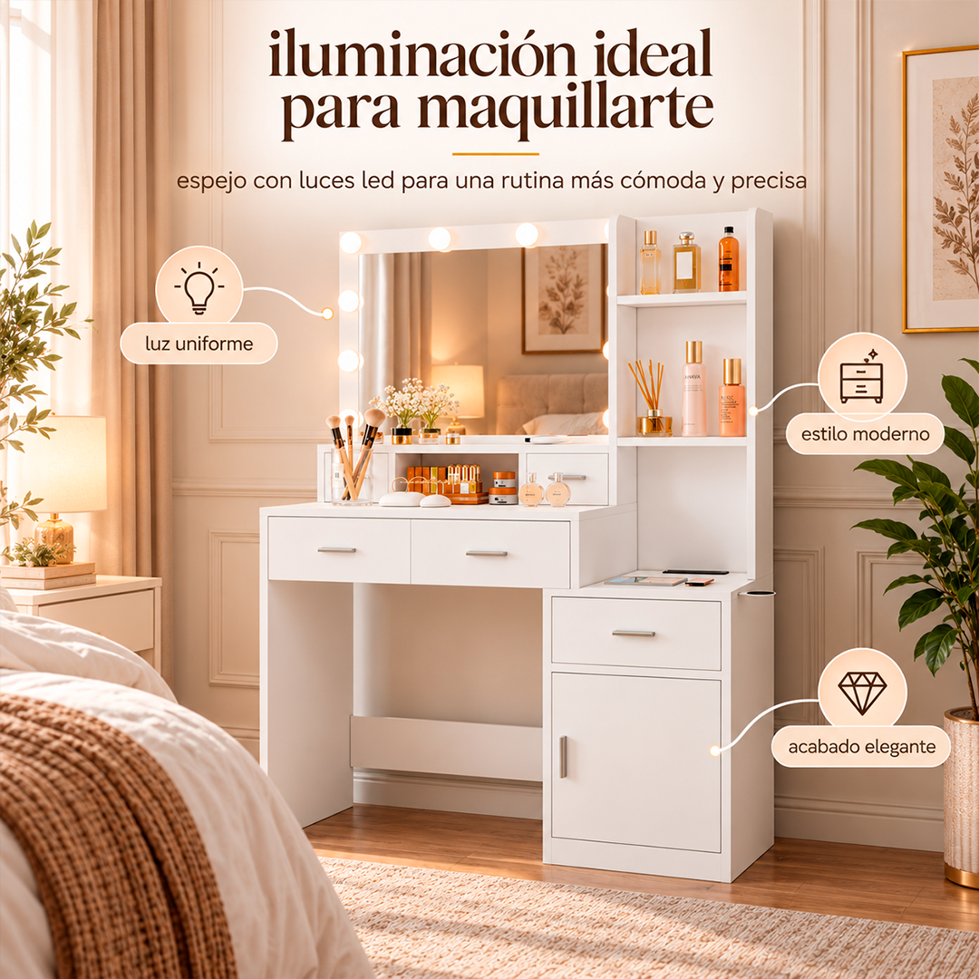 Tocador De Maquillaje Con Espejo LED
