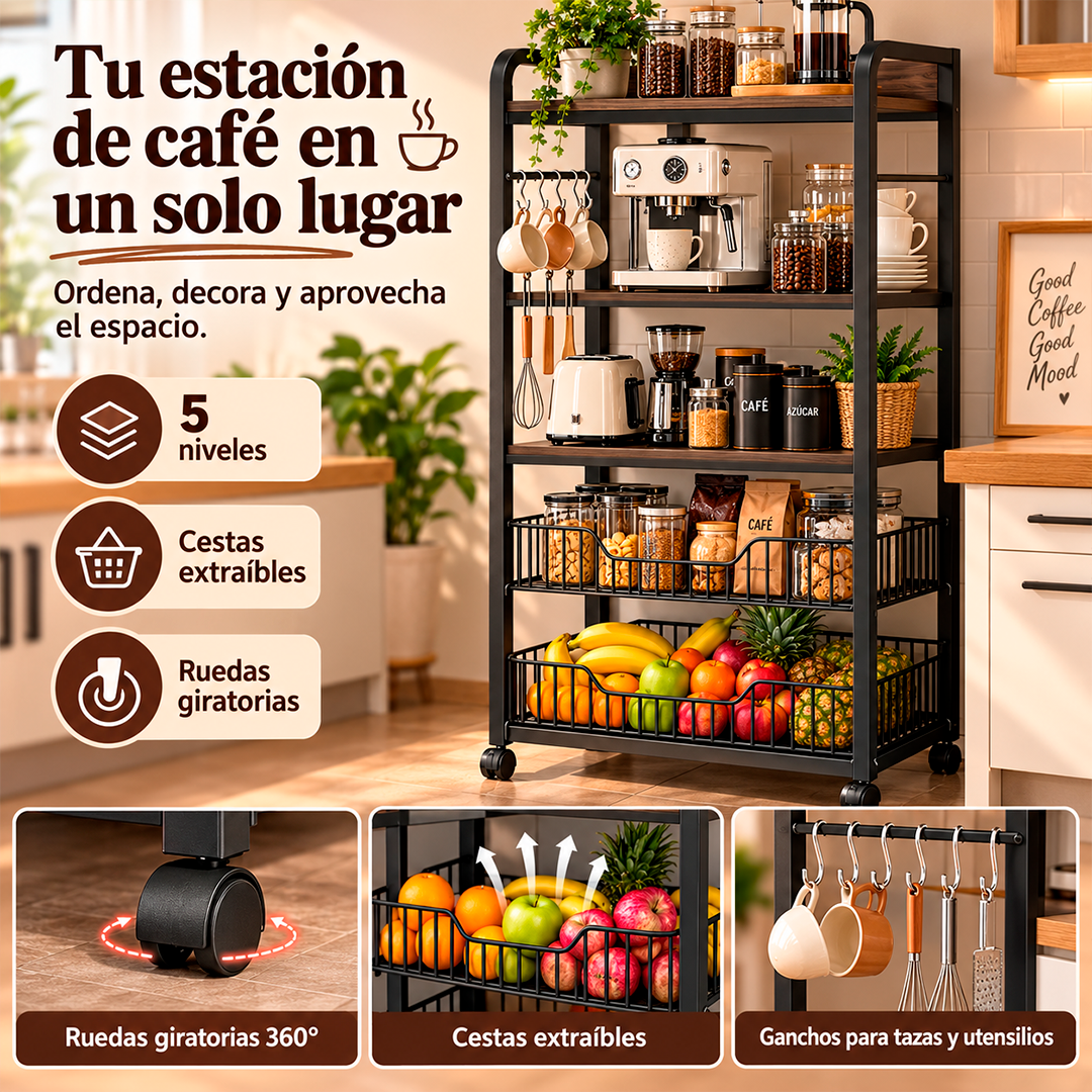 Estante Organizador de Cocina de 5 Niveles Con Ruedas