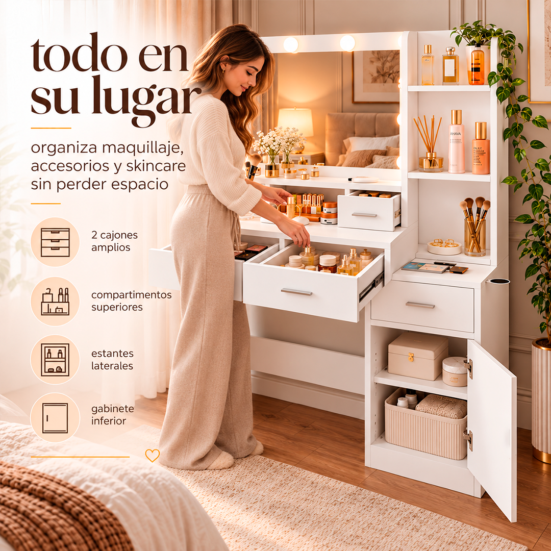 Tocador De Maquillaje Con Espejo LED