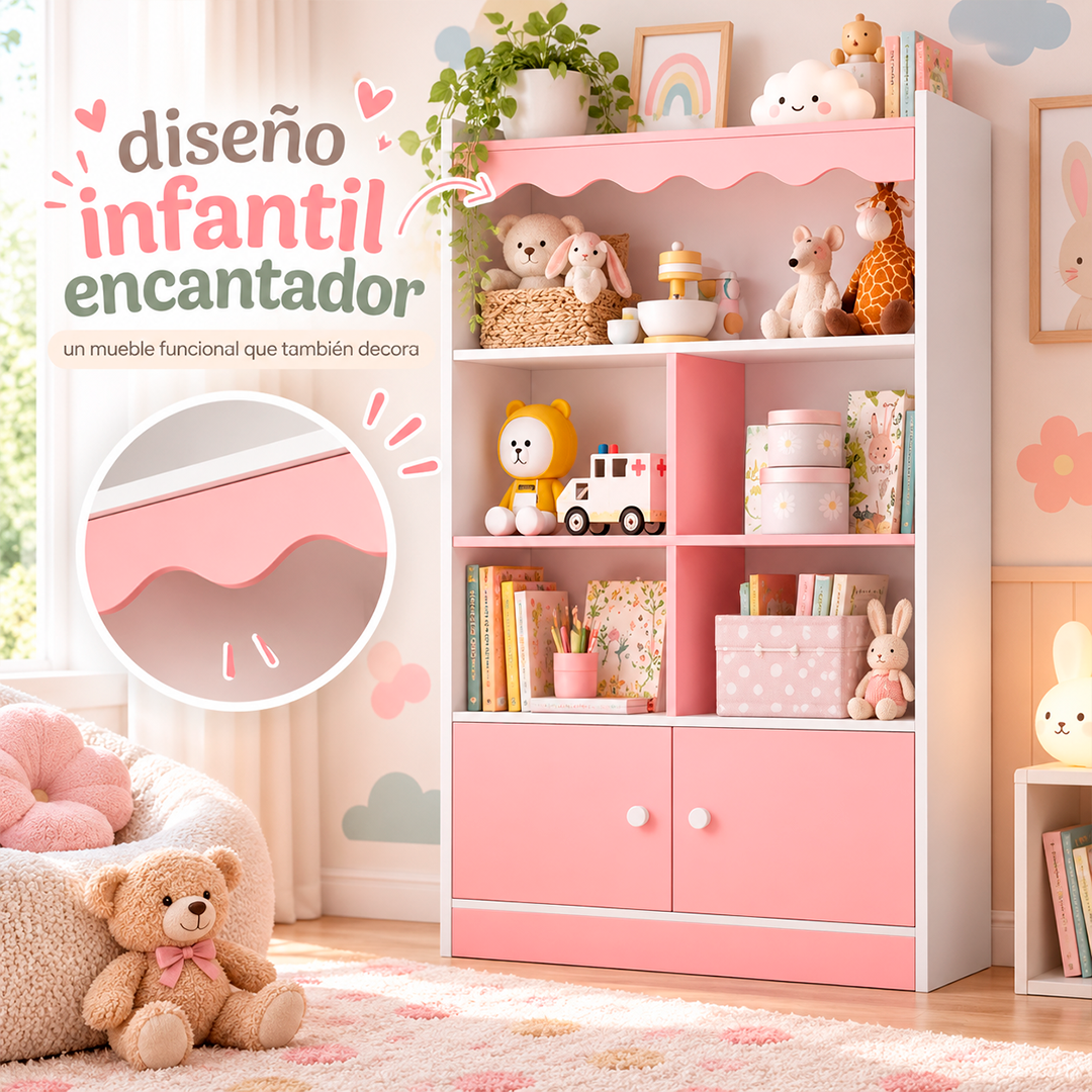 Estantería Infantil Rosa Con Organizador