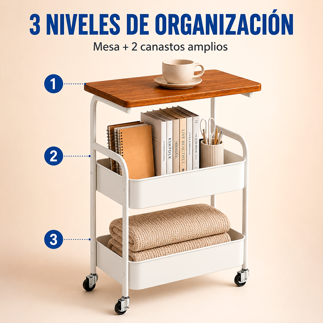 Carrito con Mesa Auxiliar y Ruedas