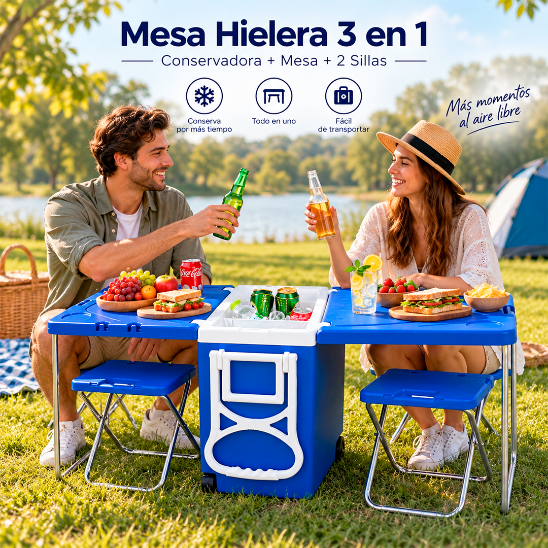 Hielera 3 en 1 con Mesa y Sillas Plegables