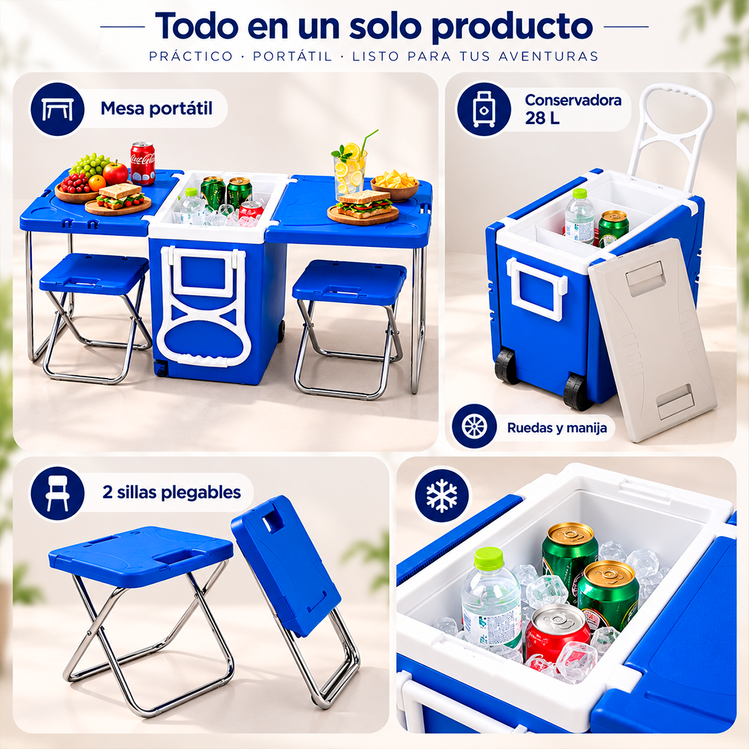 Hielera 3 en 1 con Mesa y Sillas Plegables