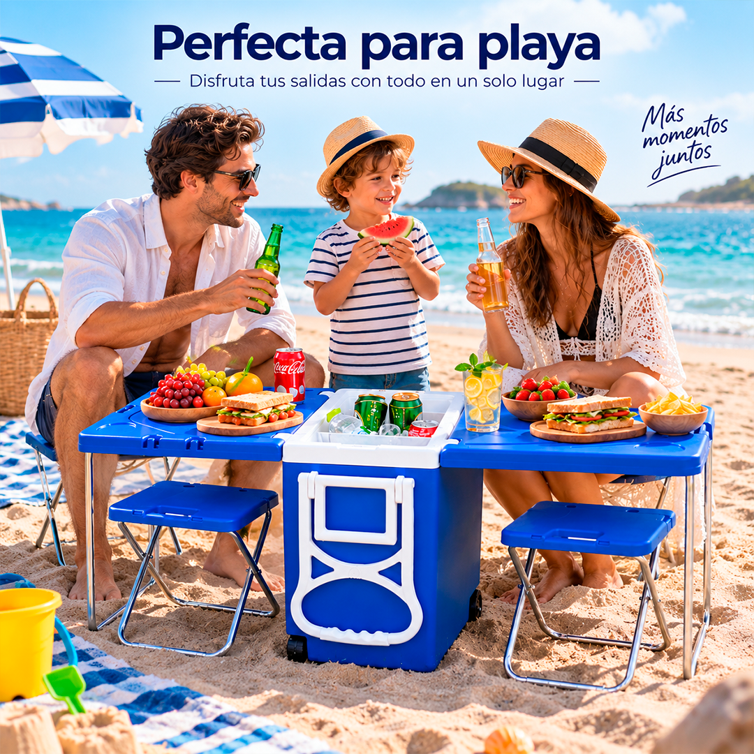 Hielera 3 en 1 con Mesa y Sillas Plegables