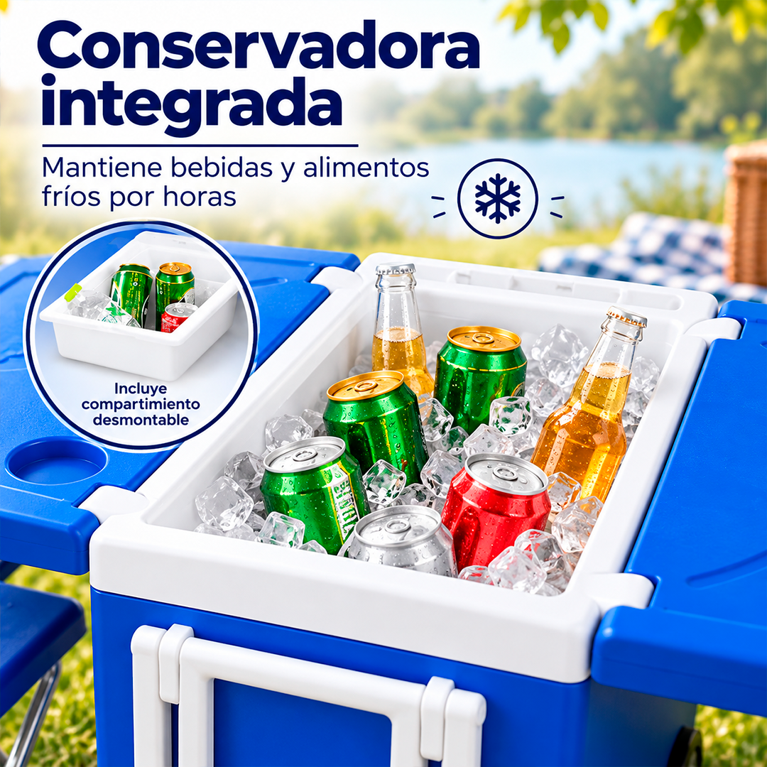 Hielera 3 en 1 con Mesa y Sillas Plegables