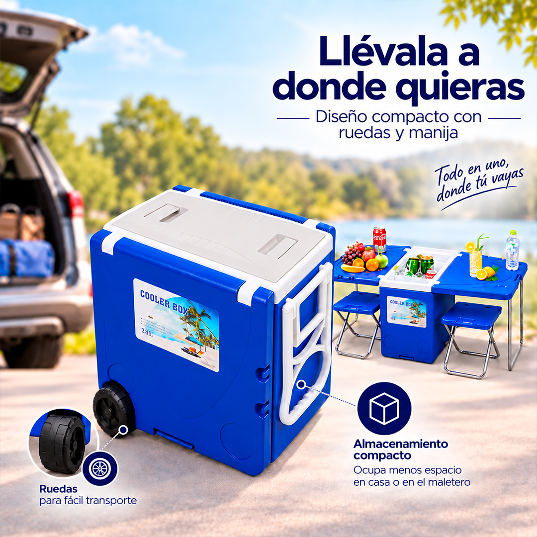 Hielera 3 en 1 con Mesa y Sillas Plegables