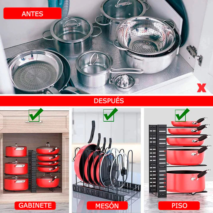 Organizador Ajustable para Ollas, Tapas y Sartenes