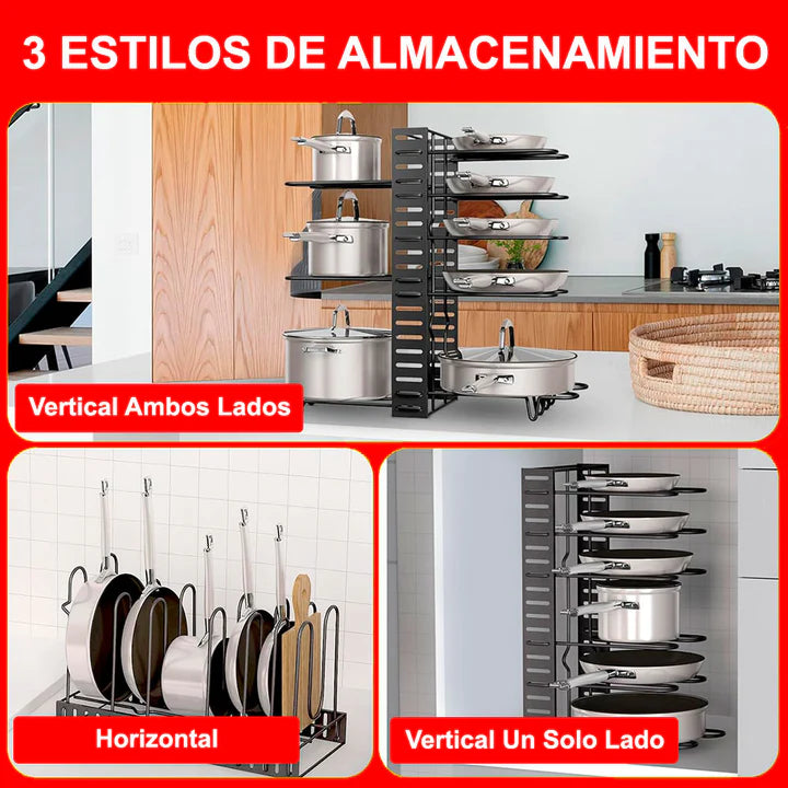 Organizador Ajustable para Ollas, Tapas y Sartenes
