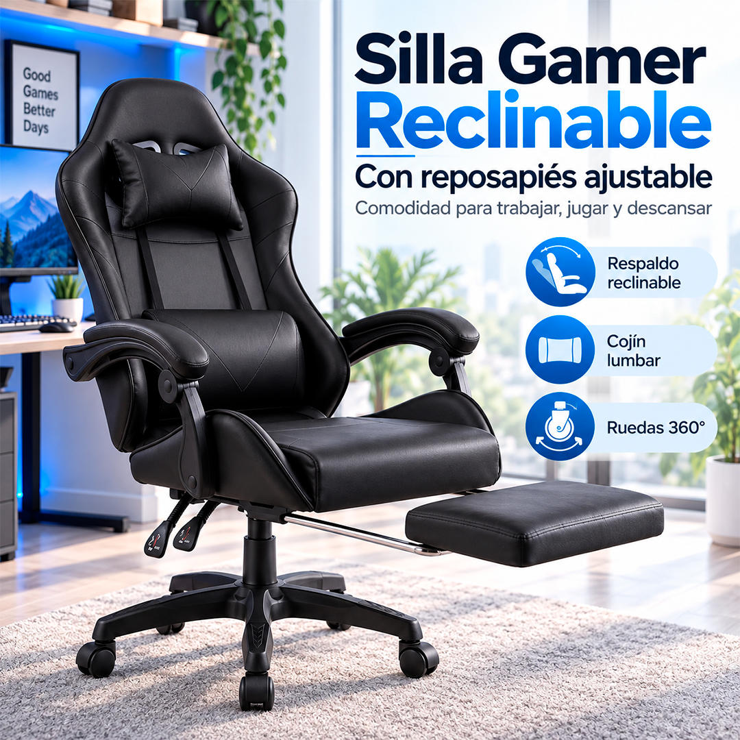 Silla Gamer Ergonómica con Masaje y Reposapiés