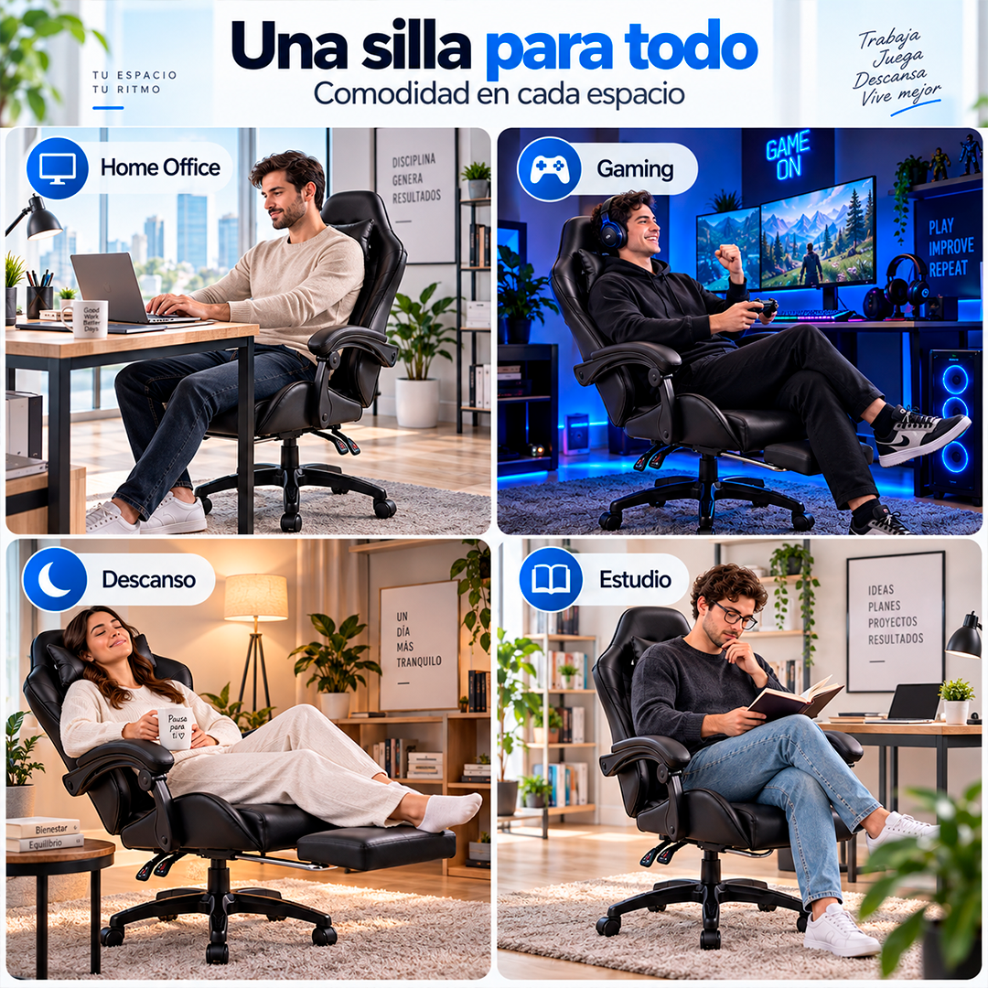 Silla Gamer Ergonómica con Masaje y Reposapiés