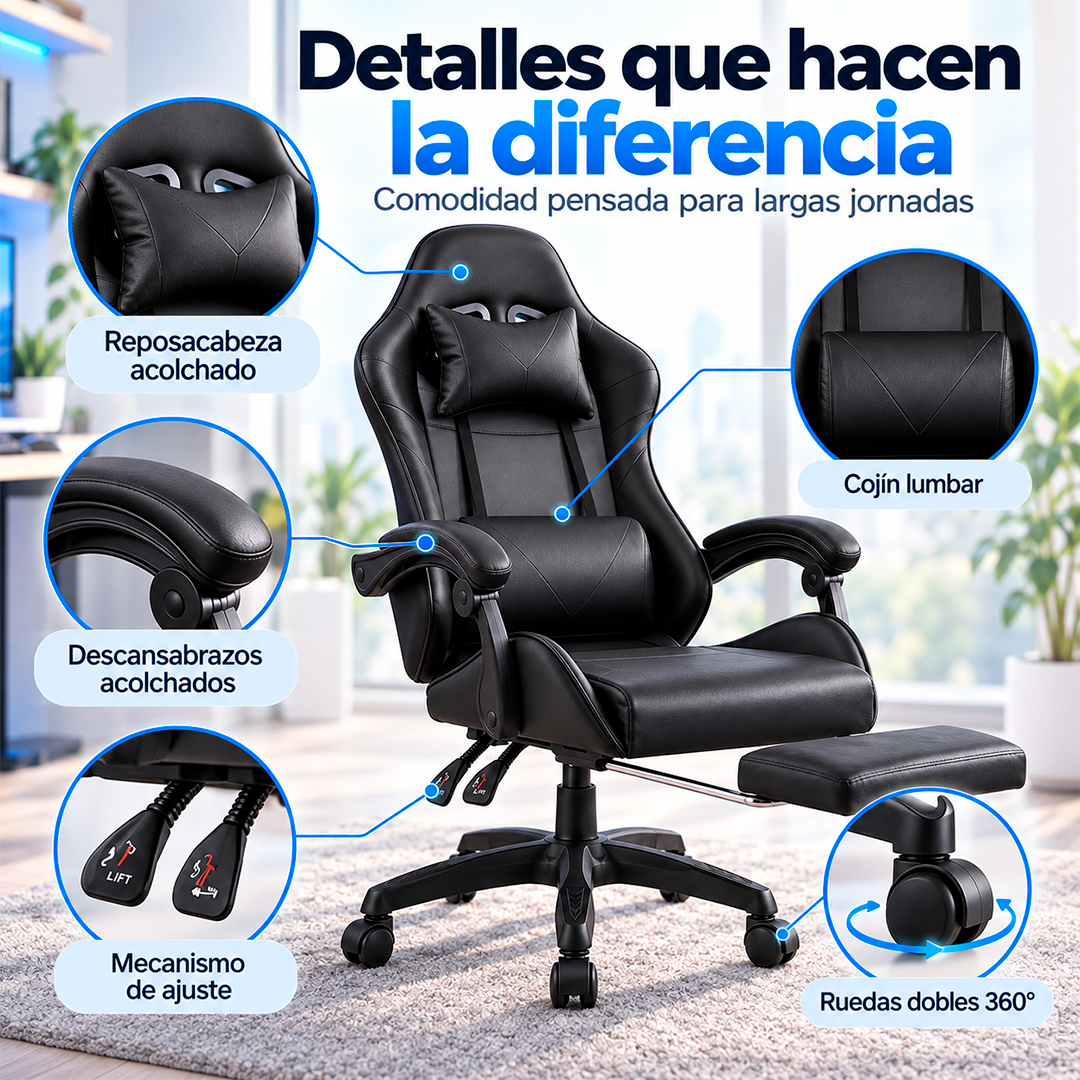 Silla Gamer Ergonómica con Masaje y Reposapiés