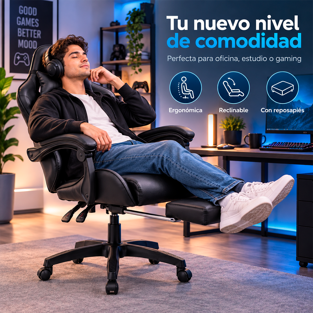 Silla Gamer Ergonómica con Masaje y Reposapiés
