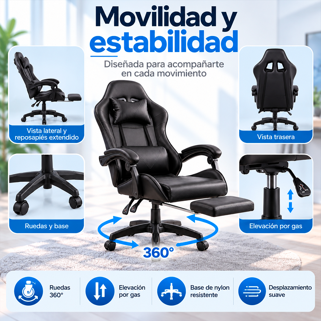 Silla Gamer Ergonómica con Masaje y Reposapiés